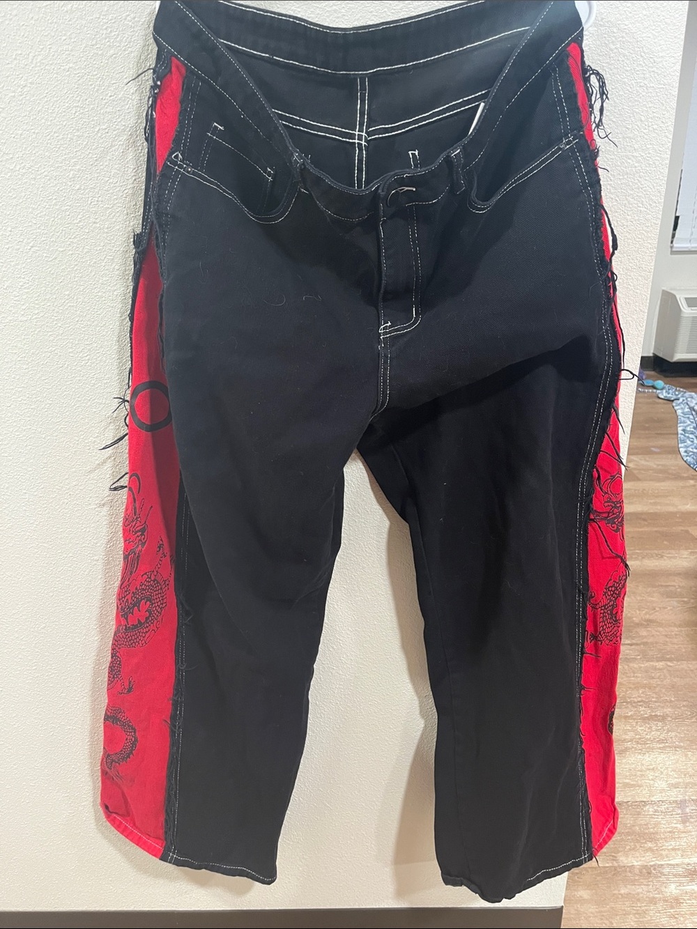 Men's Black Bootcut Jeans with Red Side Panels